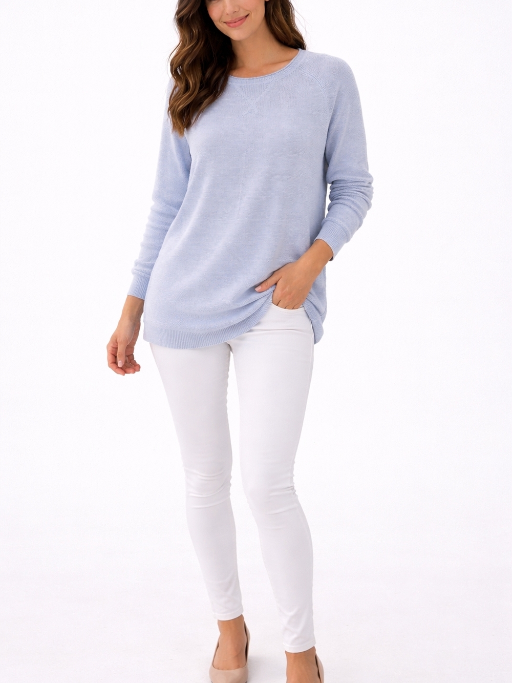 EUC J. Jill Light Blue Crewneck 3/4" Sleeve Pullover Sweater Size 2X